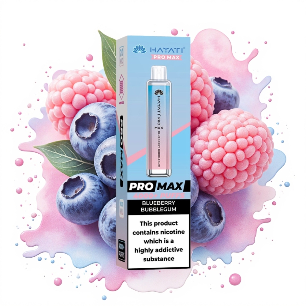 Hayati Pro Max 4000 Puffs Rechargeable Disposable Vape Blueberry Bubblegum 1400mAh Dual Mesh Coil