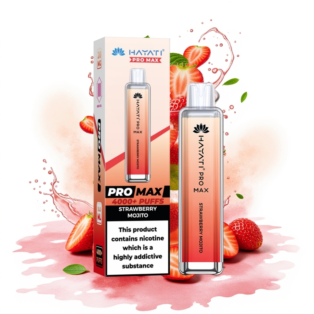 Hayati Pro Max 4000 Puffs Rechargeable Disposable Vape Dual 1.1 Ohm Mesh Coil 1400mAh Strawberry Mojito