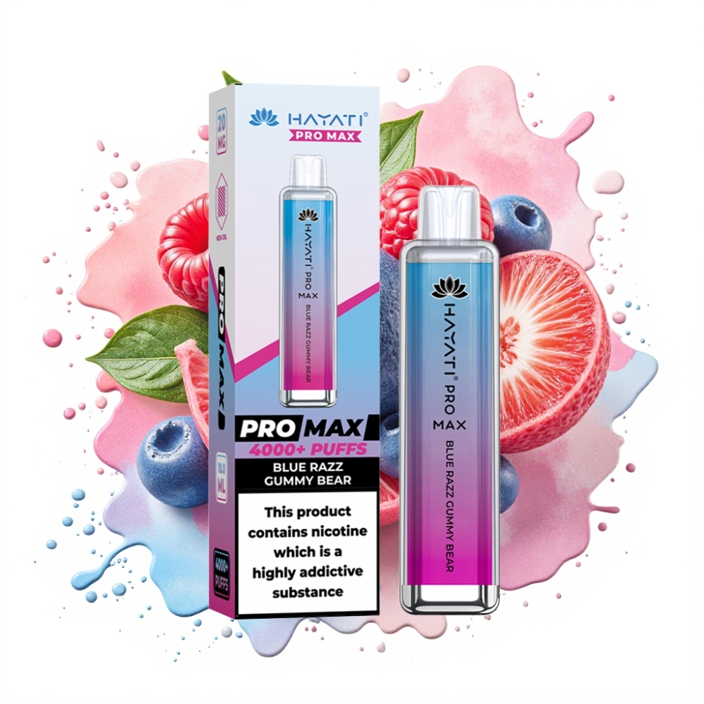 Hayati Pro Max 4000 Puffs Rechargeable Disposable Vape with Dual 1.1 Ohm Mesh Coil & Blue Razz Gummy Bear Flavor