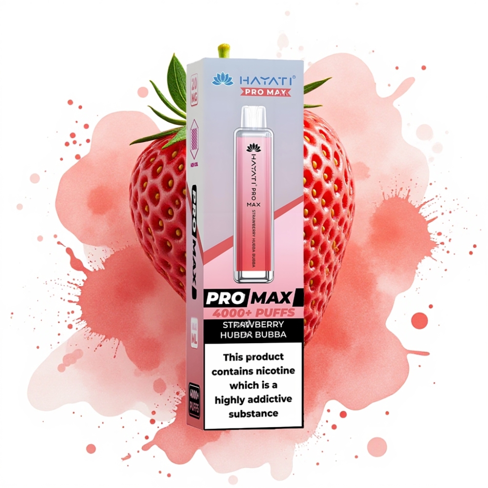 Hayati Pro Max 4000 Puffs Rechargeable Disposable Vape with Dual 1.1 Ohm Mesh Coil & Strawberry Hubba Bubba Flavor
