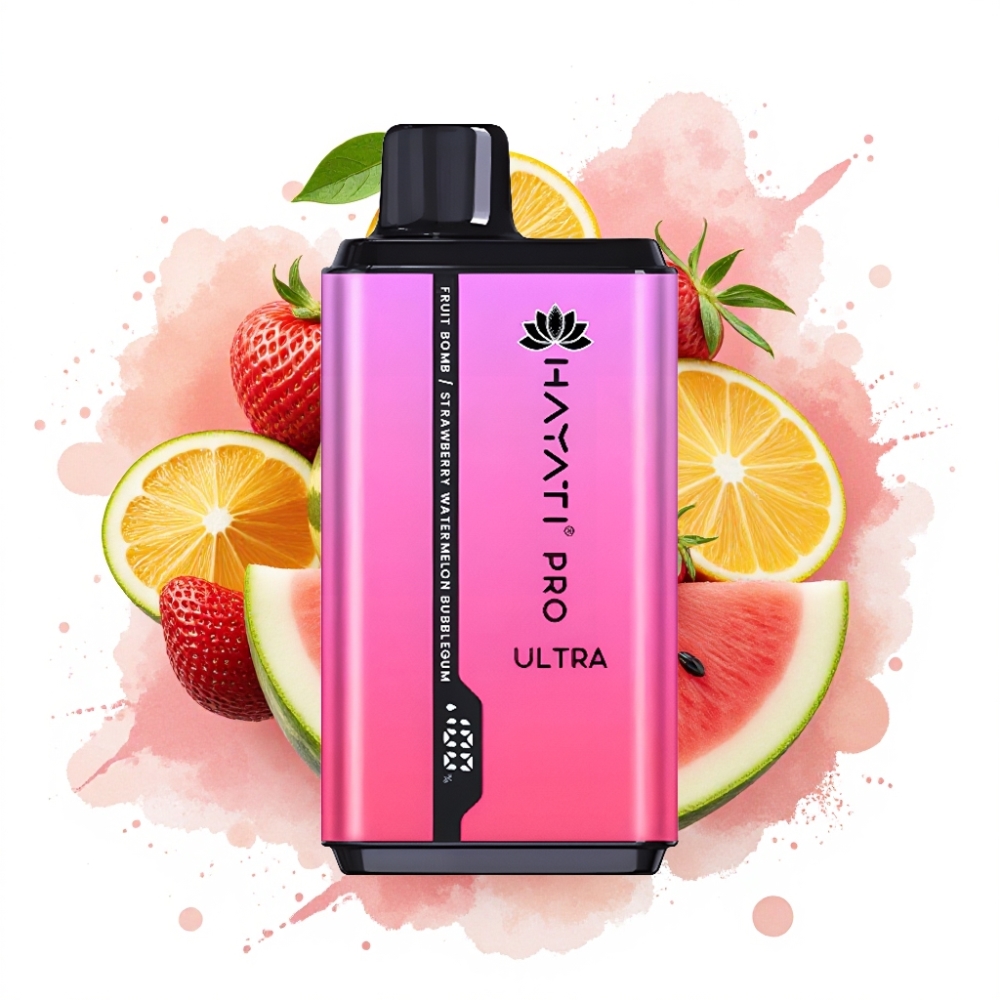 Hayati Pro Ultra 15000 Puffs 2×12ml 2% Fruit Bomb Straw' Watermelon Bubblegum