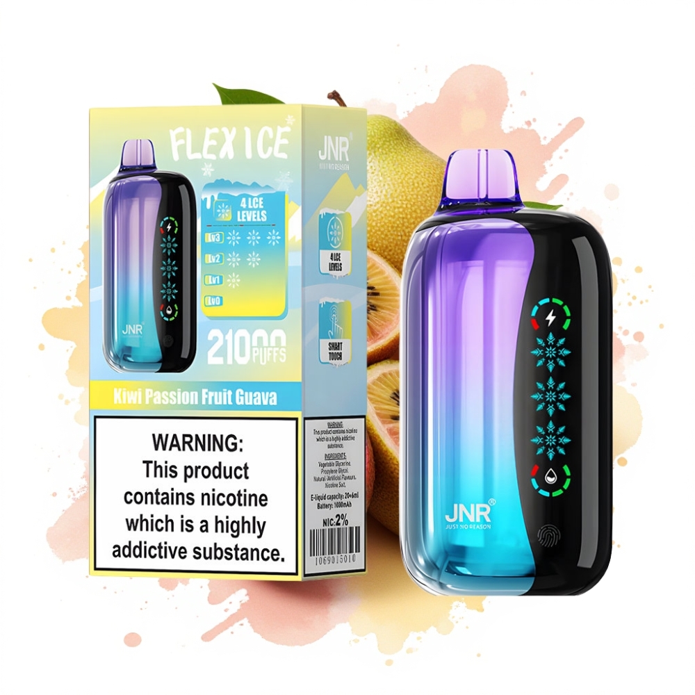 JNR Flex Ice 21000 Puffs Adjustable Airflow Touch Screen 1.2 Ohm Dual Mesh Kiwi Passion Fruit Guava
