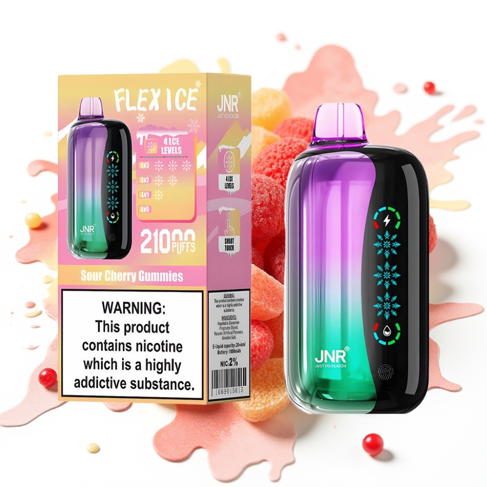 JNR Flex Ice 21000 Puffs Adjustable Airflow Touch Screen 1.2 Ohm Dual Mesh Sour Cherry Gummies