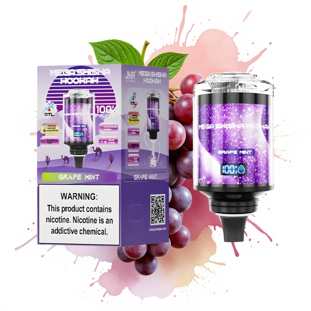 JNR Mega Shisha Hookah 100K Desktop Compatibility 60mL 2200mAh Grape Mint