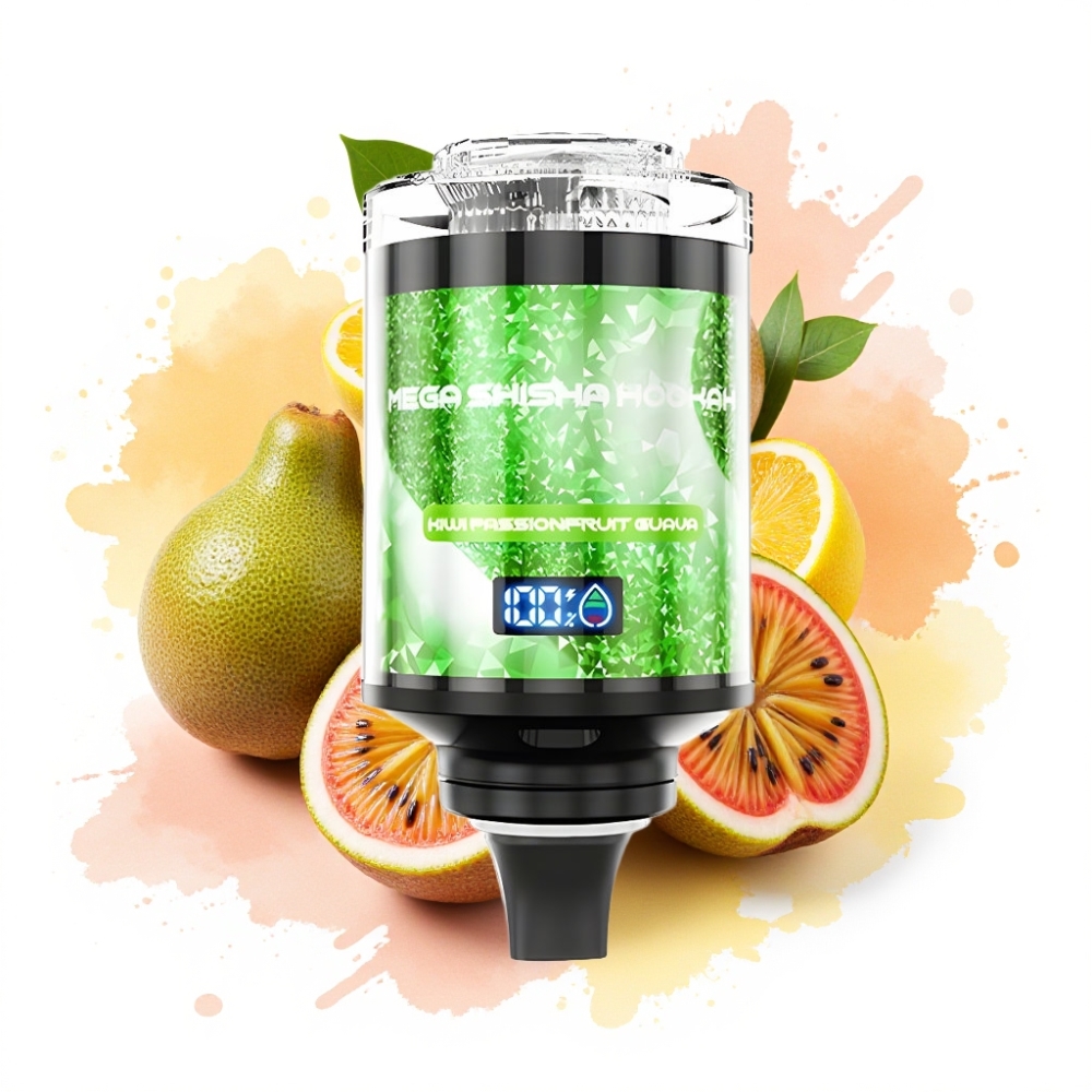 JNR Mega Shisha Hookah 100K Kiwi Passionfruit Guava Desktop Compatibility 2200mAh Adjustable Airflow