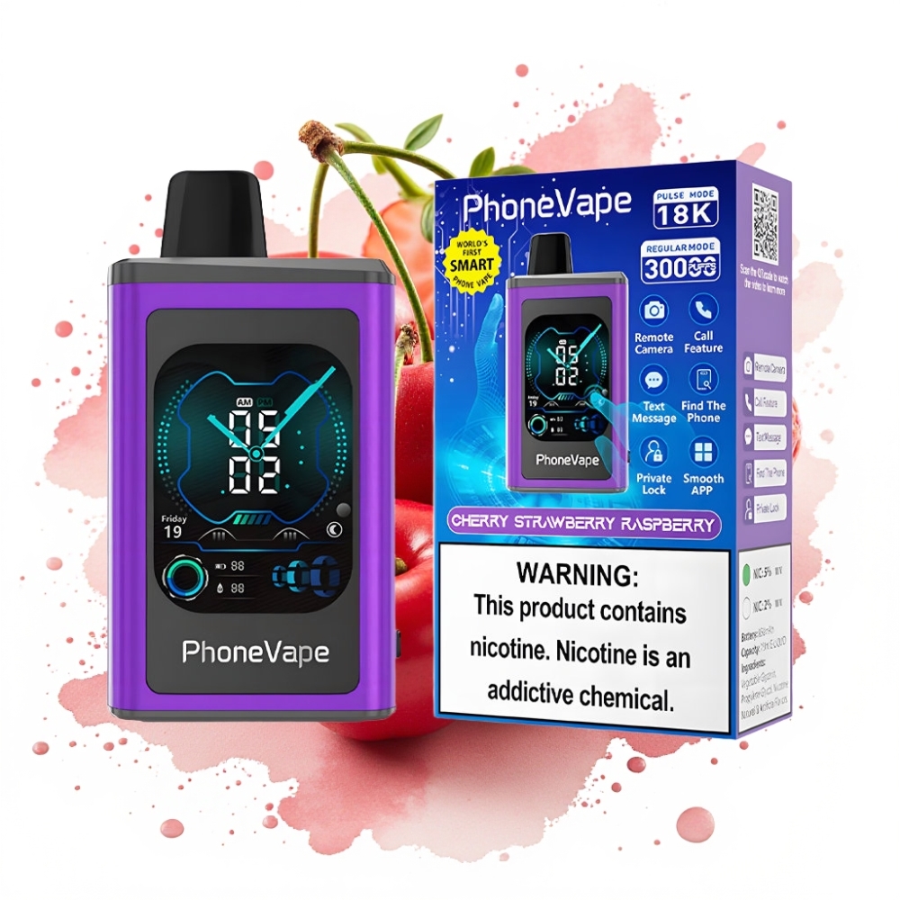 JNR PhoneVape 30000 Puffs App Controlled Turbo Mode Cherry Strawberry Raspberry