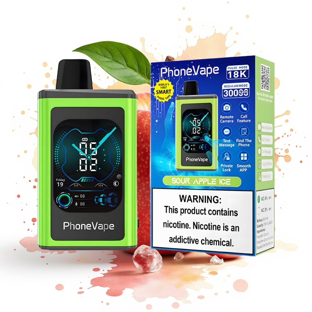 JNR PhoneVape 30000 puffs Rechargeable Turbo App Controlled Sour Apple Ice