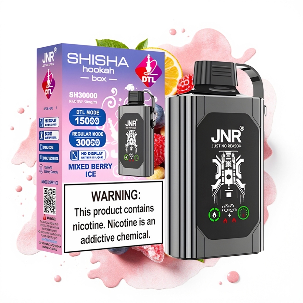 JNR Shisha Hookah Box 20500 Puffs HD Display 1000mAh 25ml Dual Mesh Coil Type-C Mixed Berry Ice