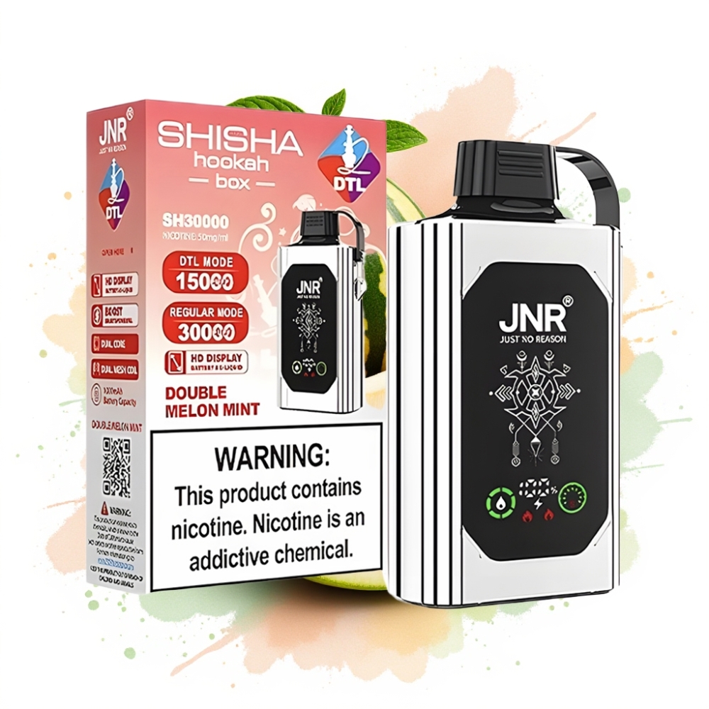 JNR Shisha Hookah Box 20500 Puffs HD Display 1000mAh 25ml Dual Mesh Coil Type-C Quick Charge Double Melon Mint