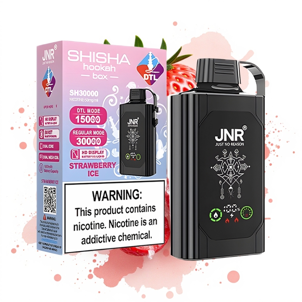 JNR Shisha Hookah Box 20500 Puffs HD Display 1000mAh 25ml Dual Mesh Coil Type-C Strawberry Ice