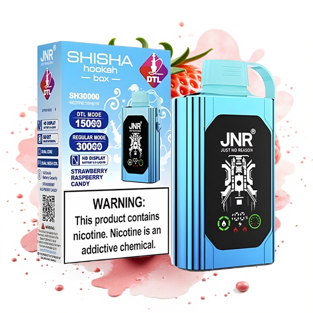 JNR Shisha Hookah Box 20500 Puffs HD Display 1000mAh Dual Mesh Coil Strawberry Raspberry Candy